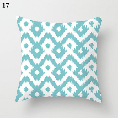 Világoskék absztrakt geometrikus párnahuzat zöld menta modern geometriájú boho párnák kerti kanapé párnahuzat nappaliba 45x45