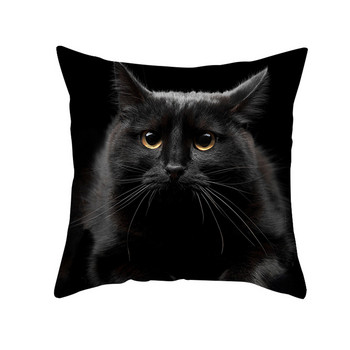 Χαριτωμένη μαξιλαροθήκη μαύρης γάτας Αστείες εικόνες κινουμένων σχεδίων Έντυπη διακόσμηση σαλονιού Καρέκλα καναπέ σπιτιού αγκαλιά με μαξιλάρι κάλυμμα 45x45