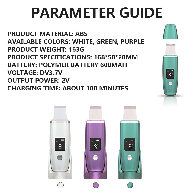 Ultrahangos bőrradír Arcradír 3 színű mitesszer eltávolító pórustisztító ultrahangos arctisztító elektromos peeling spatula