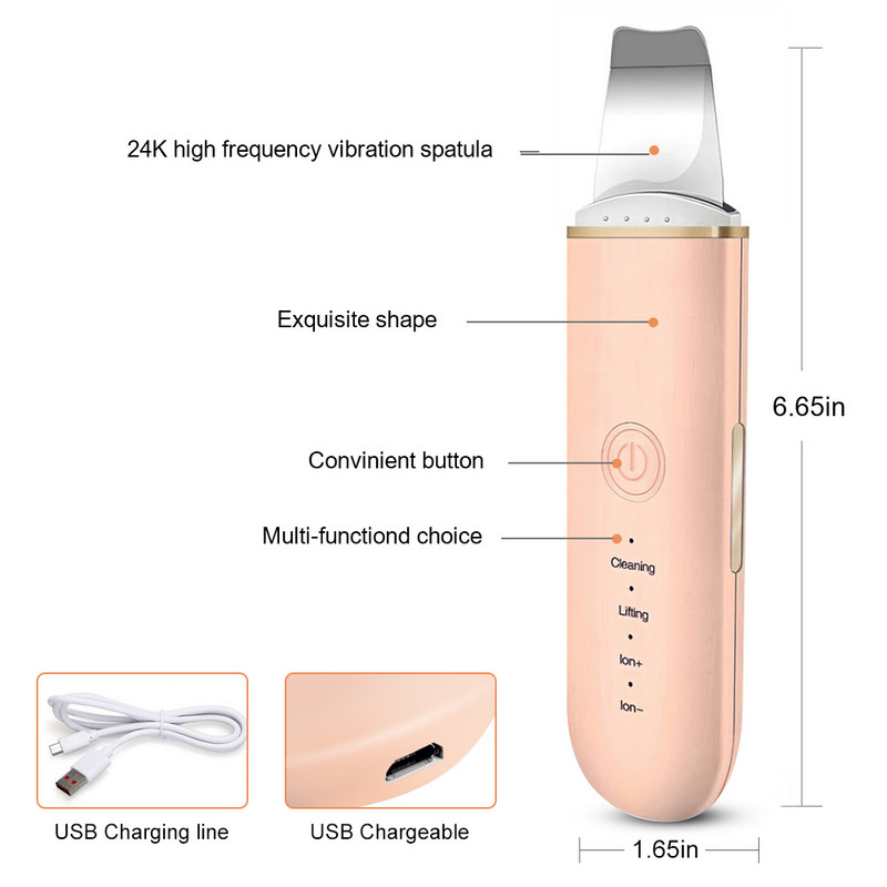 Ultrahangos arcbőrradír vibrációs orr spatula mitesszer eltávolító súroló lapát Tiszta kavitációs peeling arc lifting