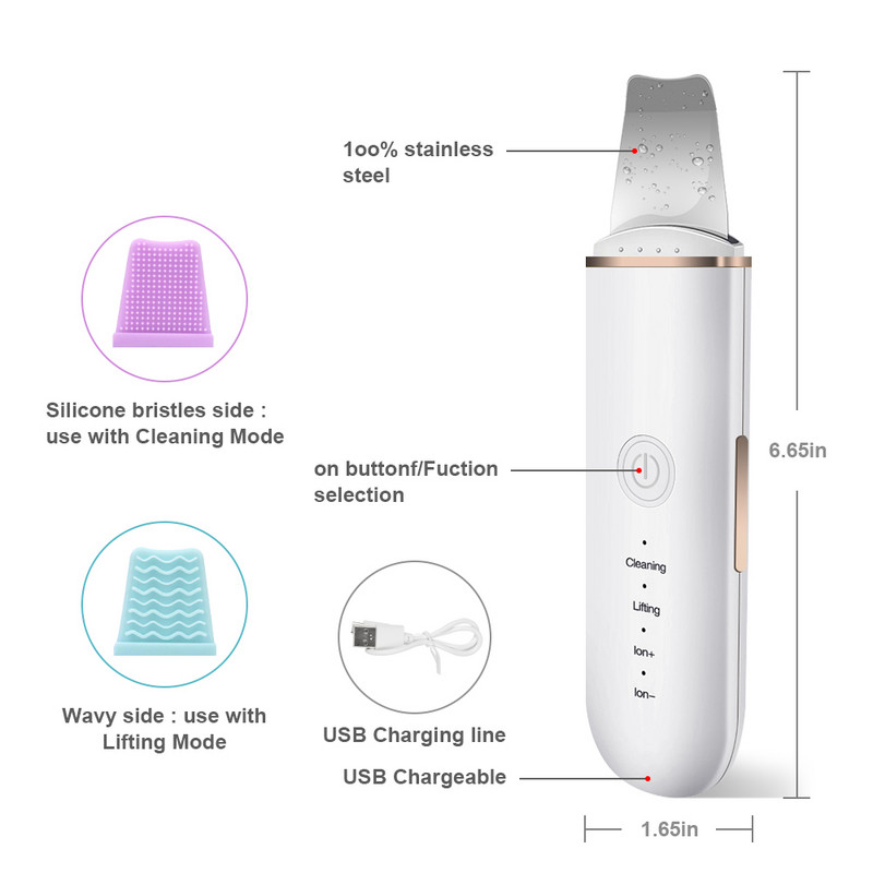 Ultrahangos bőrradír Ion mély arctisztító mitesszer eltávolító arclapát bőrkaparó arc spatula ultrahangos peeling