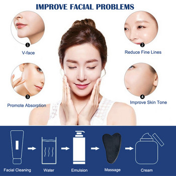 3 τμχ Obsidian Natural Jade Roller Face Massager Gua Sha Set Body Gouache Scraper Face Jade Massager Facial Lift Gua Sha Stone
