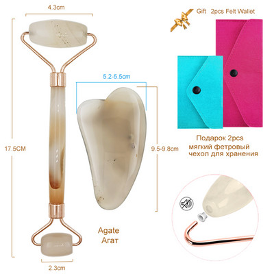 Gua Sha guašo grandiklis Jade Roller Agat rinkinys Veido masažas Kūno Kaklo Lifting Tighten Liekninamas Masažas veidui