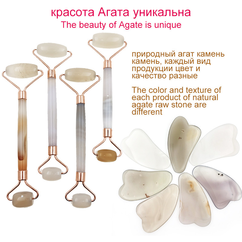 Gua Sha guašo grandiklis Jade Roller Agat rinkinys Veido masažas Kūno Kaklo Lifting Tighten Liekninamas Masažas veidui