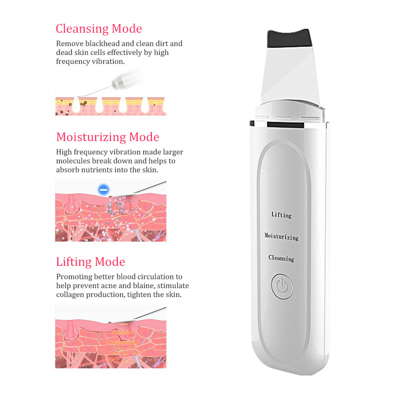 Skin Scrubber Facial Skin Scrubber Electric SPA Gyengéd mitesszer eltávolító Ultrahangos arctisztító spatula arc lifting masszírozó