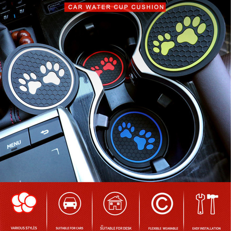 2 buc. Pad antiderapant pentru pahare de apă pentru mașină, amprenta labei de pisică, covoraș de cauciuc pentru suport pentru sticle, suport pentru pahare pentru interior auto, antiderapante