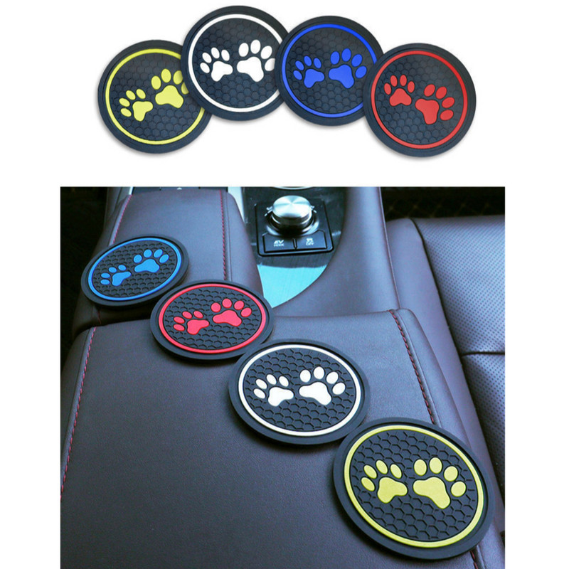 2 buc. Pad antiderapant pentru pahare de apă pentru mașină, amprenta labei de pisică, covoraș de cauciuc pentru suport pentru sticle, suport pentru pahare pentru interior auto, antiderapante