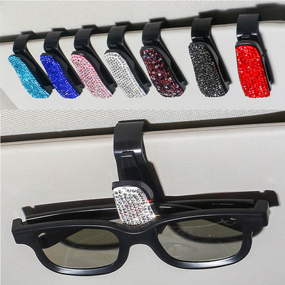 Sun Visor Mount Sunglasses Clip Holder Rhinestone Bracket Portable Sunglasses Car Crystal Clip Decoration Accessories
