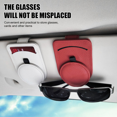 Leather Car Sun Visor Glasses Case Holder Sunglasses Clip Mount Multifunction Portable Clip Auto Interior Accessories Woman