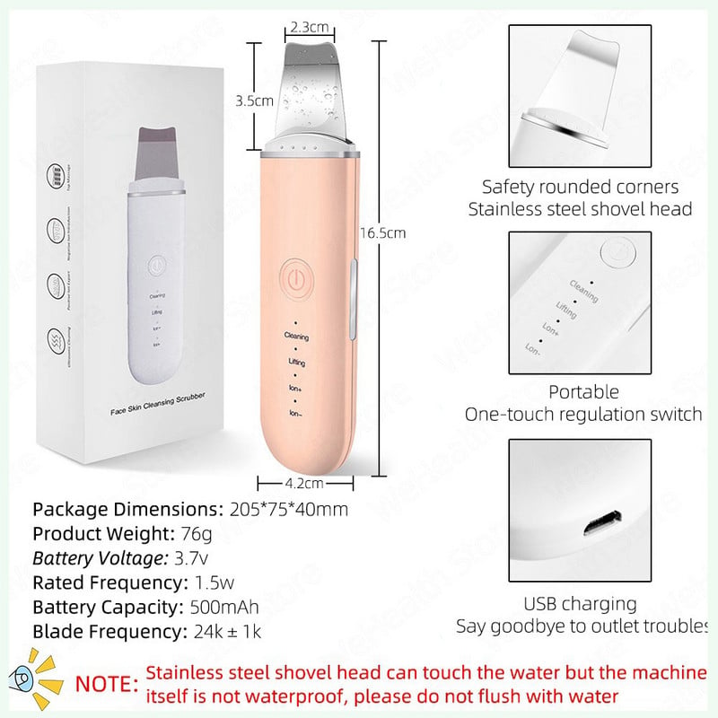 Skin Ultrahangos súroló mély arctisztító gép peeling lapát Arc pórusokat eltávolító mitesszer tisztító arc bőr lifting gép