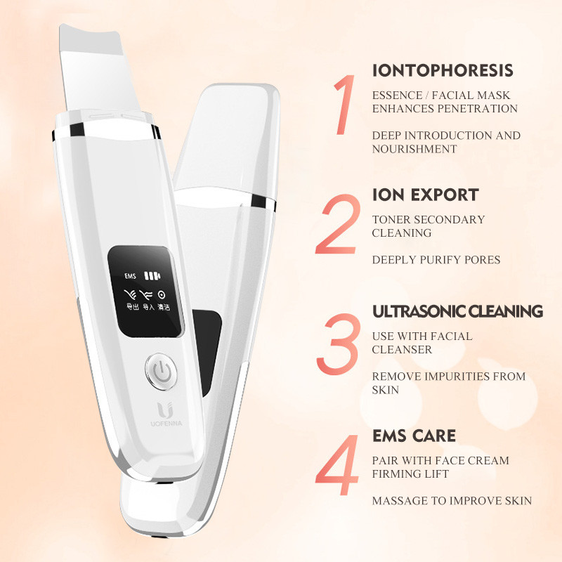 Υπερηχητικό Skin Scrubber Spatula Face Massager Dead Skin Αφαίρεση μαύρων στιγμάτων Face Peeling Lifting