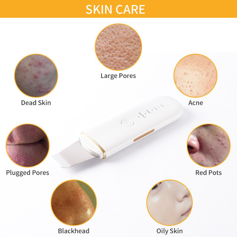 Scrubber cu ultrasunete EMS pentru piele Dispozitiv de îndepărtare a punctelor negre Ion Ance Curățare a porilor Aparat de înfrumusețare Lopată pentru piele Peeling Cleaner Lifting facial