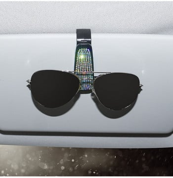Crystal Rhinestone Glasses Clip for Sun Visor Car Mount Γυαλιά ηλίου Βάση κλιπ Βάση στερέωσης Auto Car Εσωτερική Διακόσμηση Αξεσουάρ