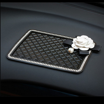 Bling Rhinestones Anti-Slip Car Dash Pad Rose Flower Silicone Anti-slip Mats Crystal Diamond Universal Mount Holder Auto Decor