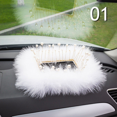INS Decor Rožinė/balta plunksna Pearl Automobilinis neslystantis kilimėlis Konsolė Ornamento laikymo padėklas Mieli automobilių aksesuarai Moteriška automobilio interjero dovana