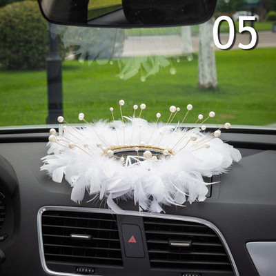 INS Decor Rožinė/balta plunksna Pearl Automobilinis neslystantis kilimėlis Konsolė Ornamento laikymo padėklas Mieli automobilių aksesuarai Moteriška automobilio interjero dovana