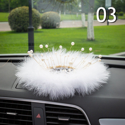 INS Decor Rožinė/balta plunksna Pearl Automobilinis neslystantis kilimėlis Konsolė Ornamento laikymo padėklas Mieli automobilių aksesuarai Moteriška automobilio interjero dovana