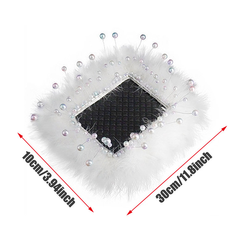 INS Decor Rožinė/balta plunksna Pearl Automobilinis neslystantis kilimėlis Konsolė Ornamento laikymo padėklas Mieli automobilių aksesuarai Moteriška automobilio interjero dovana