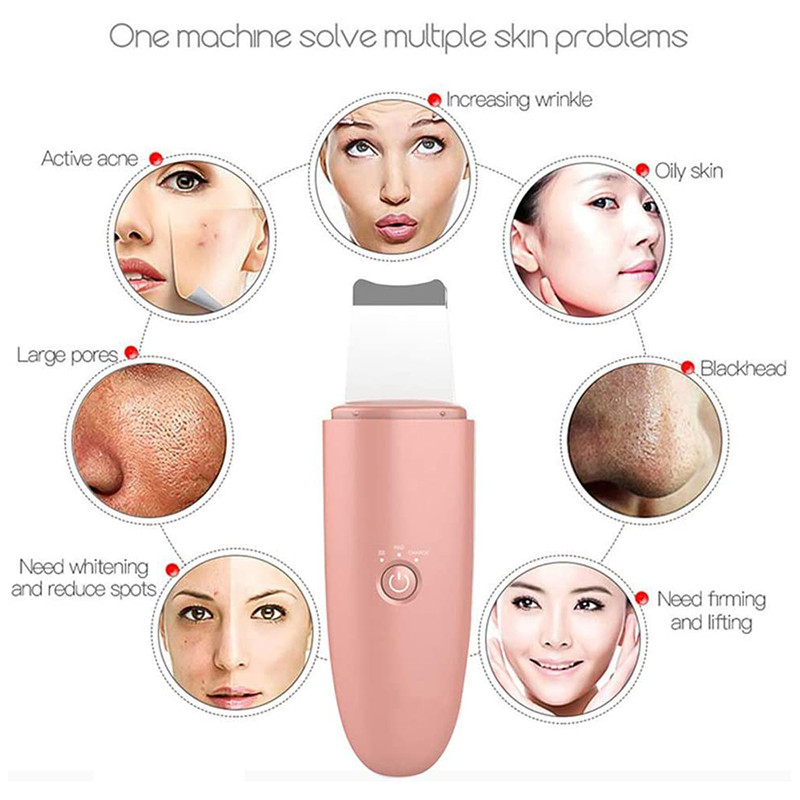 Ultrahangos bőrradír arc mitesszer szennyeződés eltávolítása Sonic Deep Face Cleaning Spatula Exfoliator Facial Lifting fehérítő gép