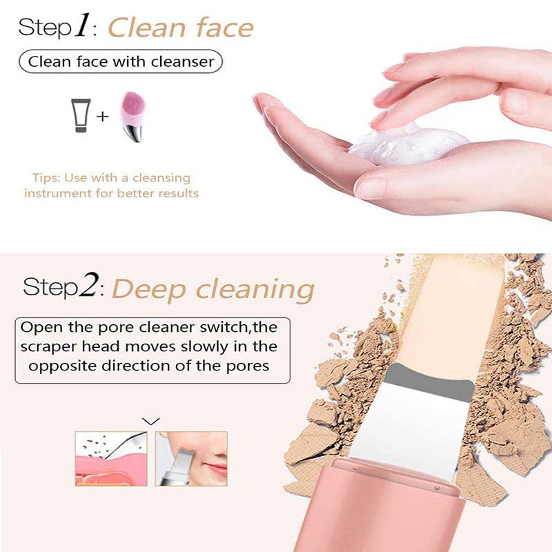 Ultrahangos bőrradír arc mitesszer szennyeződés eltávolítása Sonic Deep Face Cleaning Spatula Exfoliator Facial Lifting fehérítő gép