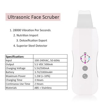 Skin Deeply Cleaning Device Recharge Ultrasonic Scrubber Machine Massager Anion Face Skin Care Peeling Lifting Scrubber