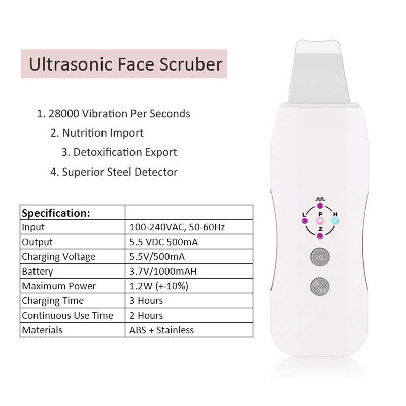Skin Deeply Cleaning Device Recharge Ultrahangos súroló masszírozó gép Anionos arcbőrápoló peeling lifting súroló