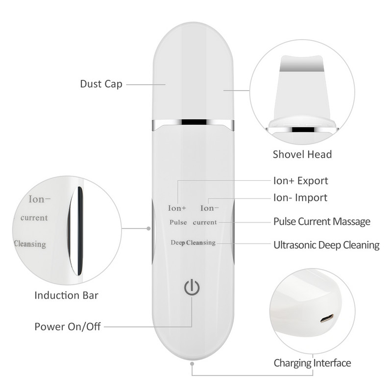 Ultrahangos bőrradír Mélytisztító Arcradír Vibráló Peeling Arcműszer Készülék Bőrtisztító Spatula Beauty