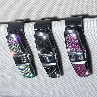 New Rhinestone Crystal Auto Sun Visor Glasses Fastener Clip Sunglasses Ticket Card Multi-Function Holder Car Interior Accessory