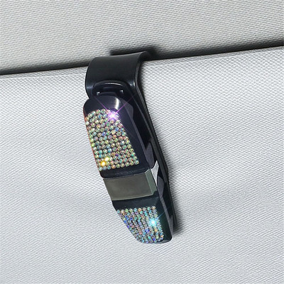 Jauns Rhinestone Crystal Auto saulessargs Brilles Aizdares Klips Saulesbrilles Biļešu karte Daudzfunkcionāls Turētājs Automašīnas Salona aksesuārs