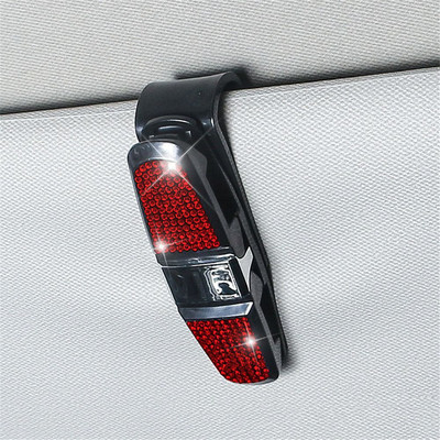 Jauns Rhinestone Crystal Auto saulessargs Brilles Aizdares Klips Saulesbrilles Biļešu karte Daudzfunkcionāls Turētājs Automašīnas Salona aksesuārs