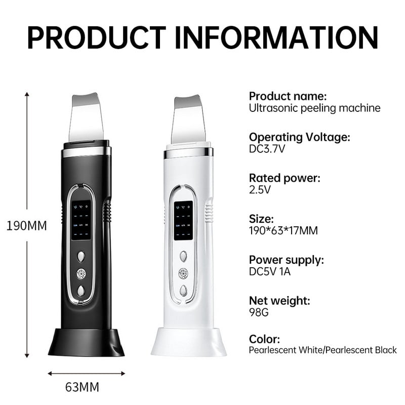 Elektromos arcvibrációs ultrahangos bőrradír EMS impulzus mikro peeling lapát mitesszer zsugorító pórus eltávolító bőr lifting