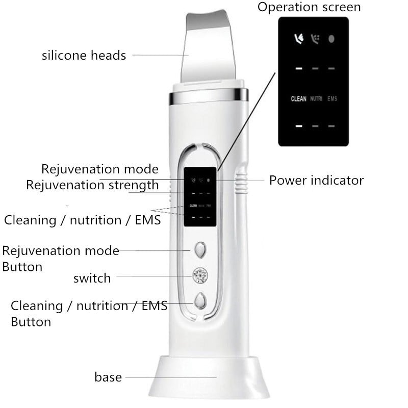 Elektromos arcvibrációs ultrahangos bőrradír EMS impulzus mikro peeling lapát mitesszer zsugorító pórus eltávolító bőr lifting