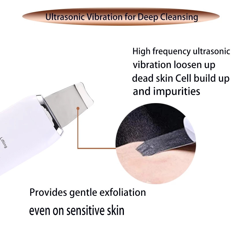 Bőrápolás Ultrahangos súroló Mélytisztító Arc Peeling Kavitációs Ultrahangos Spatula Bőrhámlasztó Szépségműszer