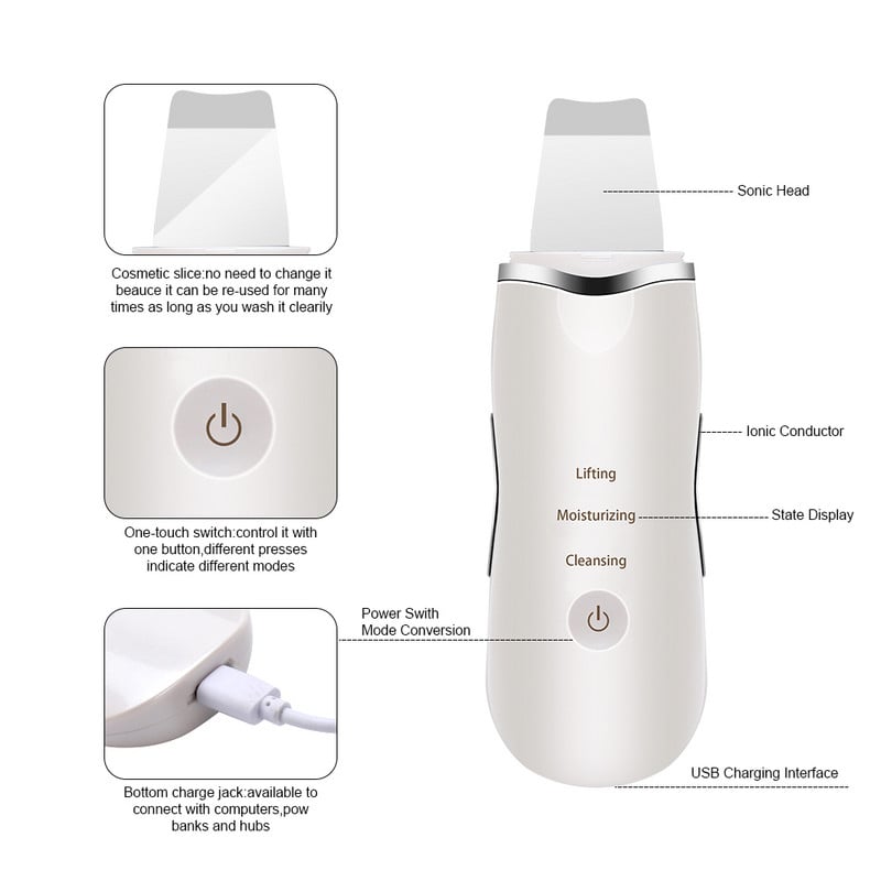 Bőrtisztító Ultrahangos bőrradír Beauty Instrument Device Black Dots Arcradír eltávolítása Ultrahangos ClVibráló Masszírozó