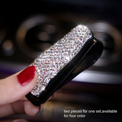 2 db Bling Bling gyémánt szemüvegtartó autós napellenzőhöz napszemüveghez szemüvegrögzítő jegykártya klipsszel