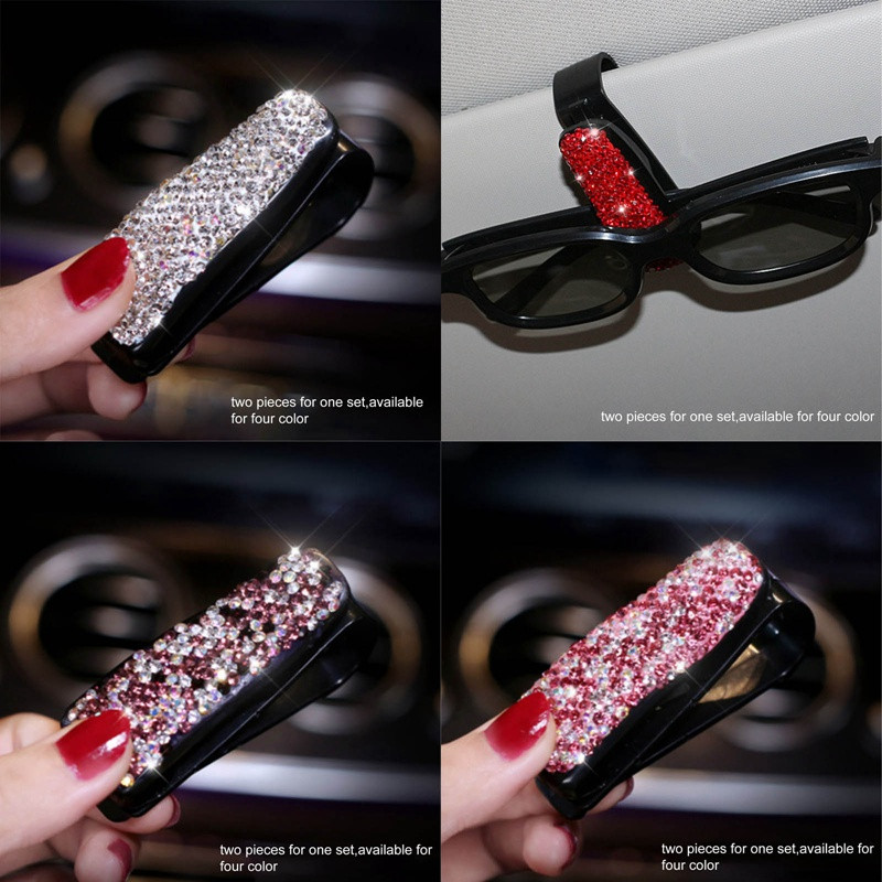 2 db Bling Bling gyémánt szemüvegtartó autós napellenzőhöz napszemüveghez szemüvegrögzítő jegykártya klipsszel