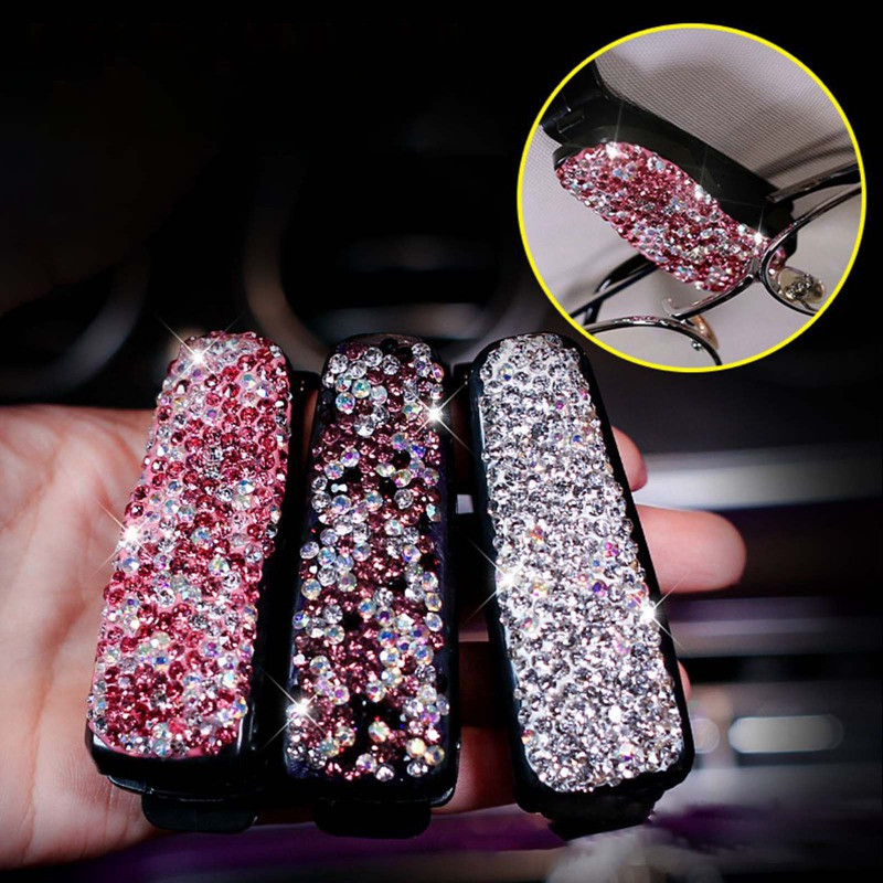 2 db Bling Bling gyémánt szemüvegtartó autós napellenzőhöz napszemüveghez szemüvegrögzítő jegykártya klipsszel