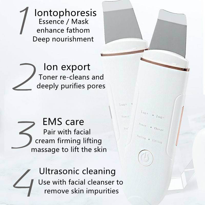 Veido valiklis Ultragarsinis odos šveitiklis Jonų spuogų inkštirų valiklis Sonic Scraper Cleaner Inkštirų valiklis EMS Lifter Exfoliator