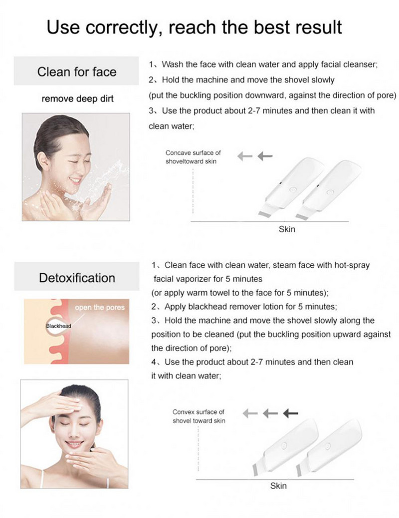 Skin Ultrahangos súroló mély arctisztító gép peeling lapát arc pórustisztító arc bőrradír lift lift gép