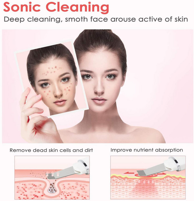 45°C Scrubber pentru piele facială, cu ultrasunete electric, cu ioni EMS, pentru îndepărtarea punctelor negre, masaj pentru lifting facial, pentru îndepărtarea ridurilor