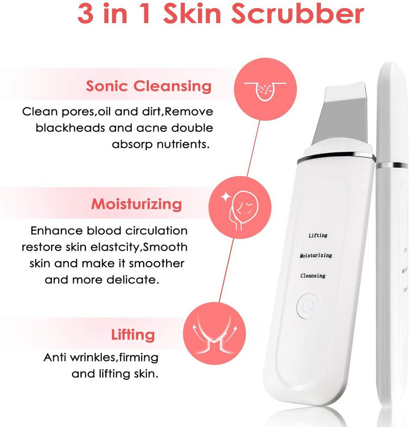 45°C Scrubber pentru piele facială, cu ultrasunete electric, cu ioni EMS, pentru îndepărtarea punctelor negre, masaj pentru lifting facial, pentru îndepărtarea ridurilor