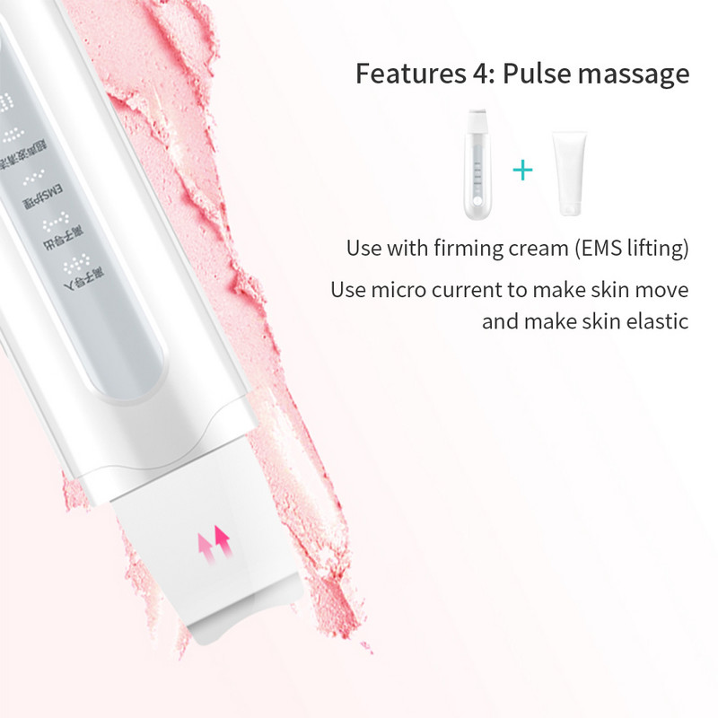 Scrubber cu ultrasunete pentru piele Spatulă cu vibrații pentru față Masaj cu puls Scrubber pentru curățare a pielii Dispozitiv de curățare a feței Peeling pentru piele Dispozitiv de curățare a porilor