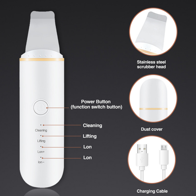 Ultrahangos Bőrradír Vibráló Borotva Mitesszer eltávolító Tiszta Kavitációs Peeling Arc Lifting Bőrápoló
