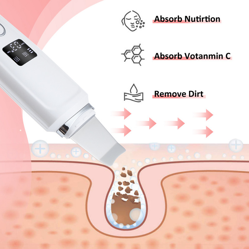 LCD digitális EMS ultrahangos bőrradír lift gép mély arctisztító peeling arc spatula mitesszer eltávolító masszázseszközök