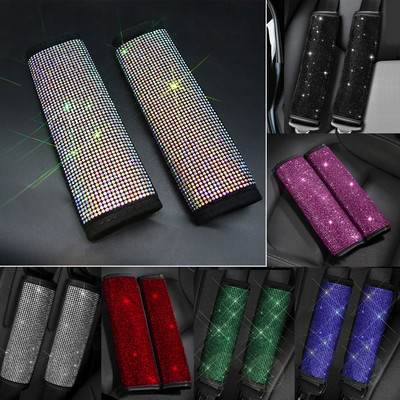 Bling Rhinestone Crystal Универсални подложки за предпазен колан за кола Калъфка Мека удобна плюшена каишка за презрамка Подложка за чанта за кола 2 пакета