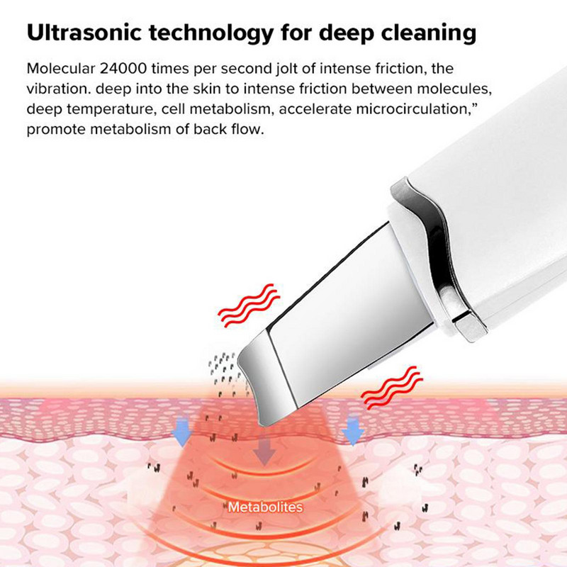 Ultrahangos arcbőrradír Arctisztító Spatula Lapát Mitesszer eltávolító Arctisztító Sonic Peeling Készülék