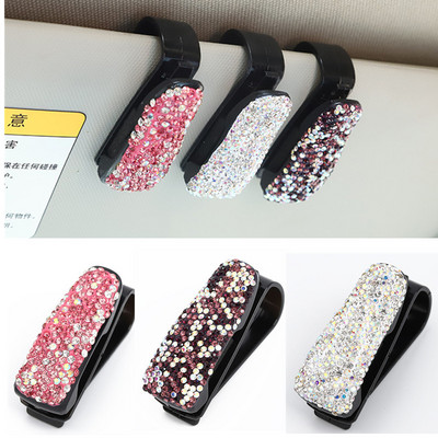 Vizor de soare Huse pentru ochelari Ochelari de soare Suport pentru ochelari de vedere Portabil Clip de fixare auto Strass Diamante Decorare Ornament pentru mașină