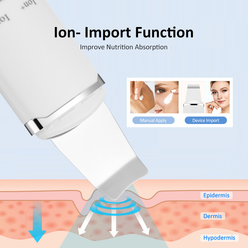 Ultrahangos elektromos bőrradír gép bőrfiatalító lapát Beauty akne mitesszer Reomver peeling arctisztító spatula