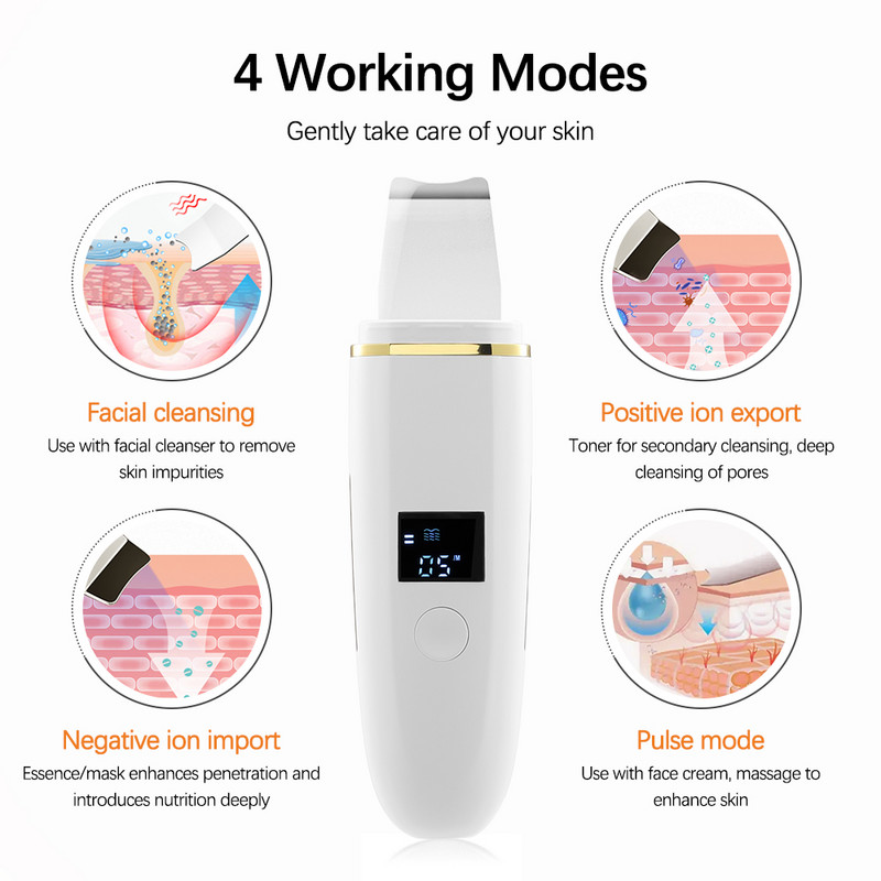 Ultrahangos bőrradír EMS peeling mitesszer eltávolító mély arctisztító ultrahangos ionos pórustisztító arctisztító lapáttal