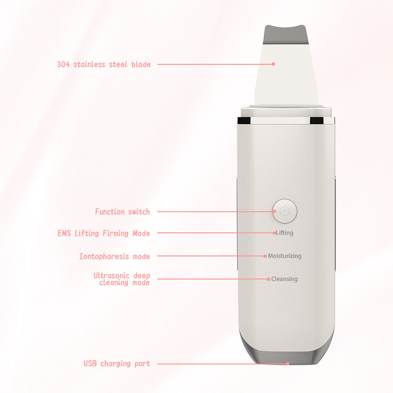 Ultrasonic Skin Scrubber Pore Cleaner Face Ion Cleaning Συσκευή απολέπισης Ανύψωση προσώπου κραδασμών Μηχάνημα φτυαριών αφαίρεσης μαύρων στιγμάτων